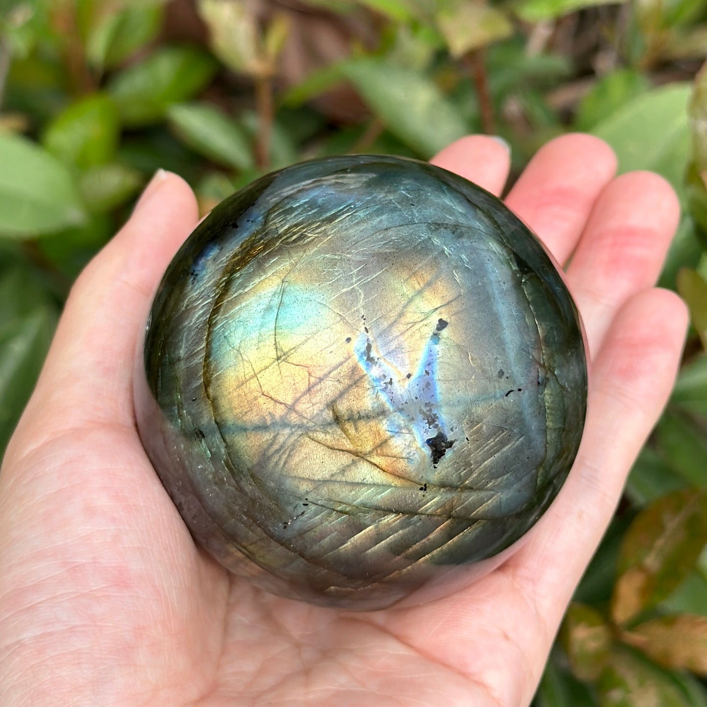 Labradorite Crystal Sphere - Hand-Carved Iridescent Healing Ball for Energy Cleansing and Home Decor
