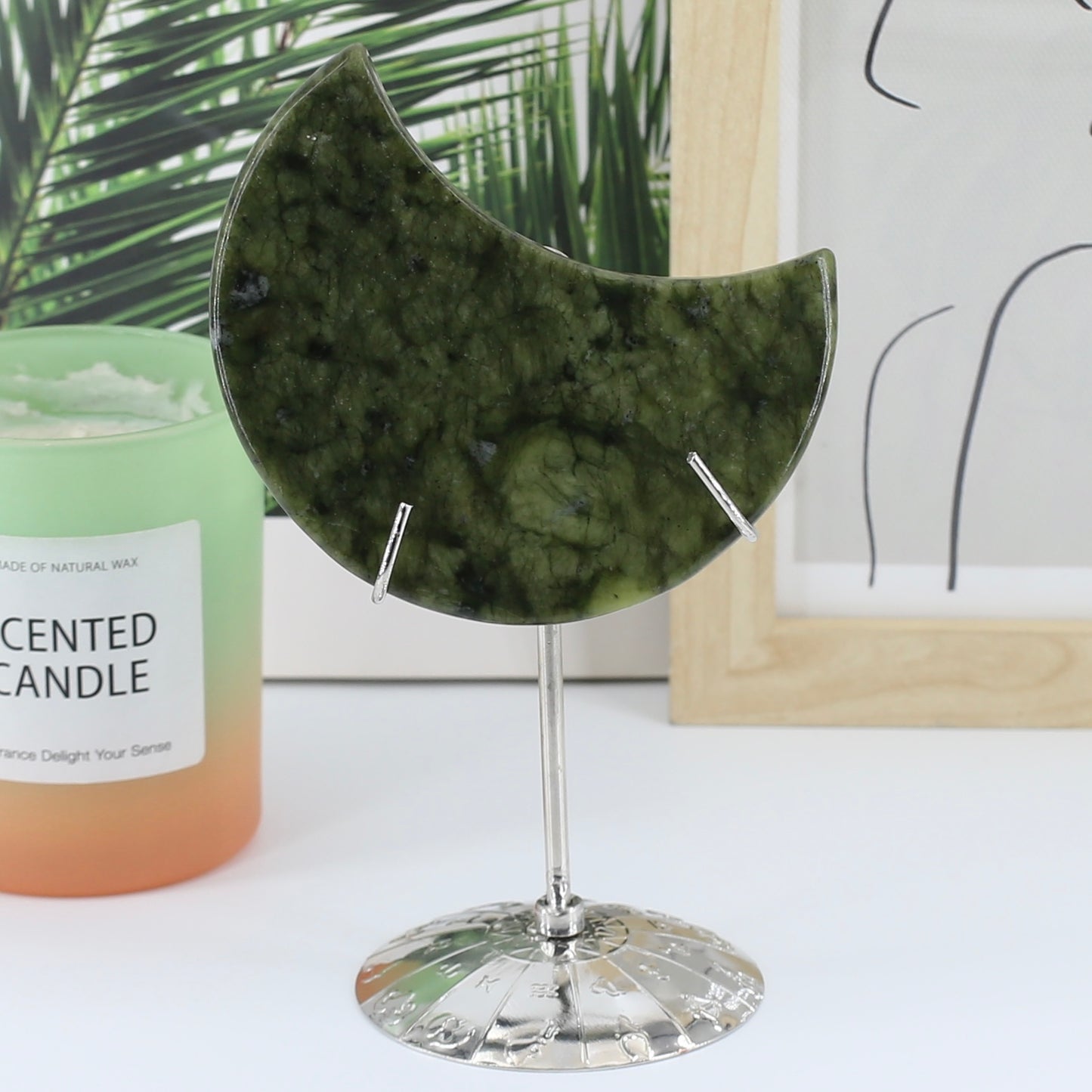 1 count "Handmade Labradorite Moon Ornament - Unique Decor with Celestial Allure" Moonstone Crystal Crystal Carvings