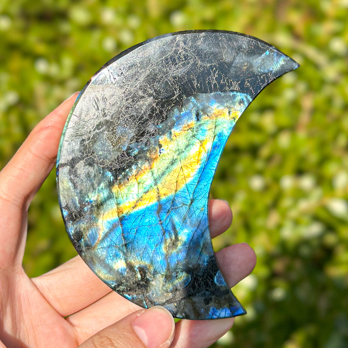 1 count "Handmade Labradorite Moon Ornament - Unique Decor with Celestial Allure" Moonstone Crystal Crystal Carvings