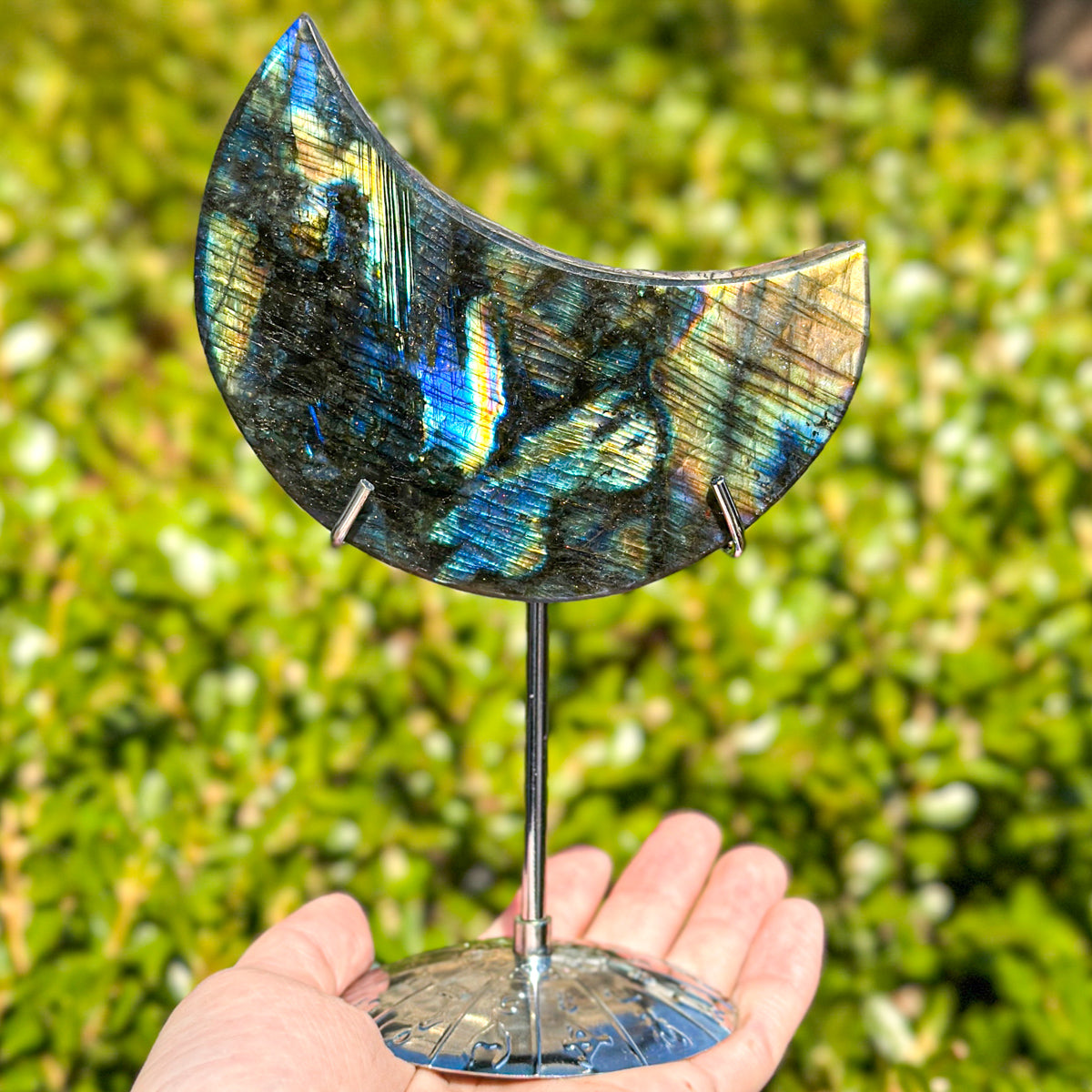 1 count "Handmade Labradorite Moon Ornament - Unique Decor with Celestial Allure" Moonstone Crystal Crystal Carvings