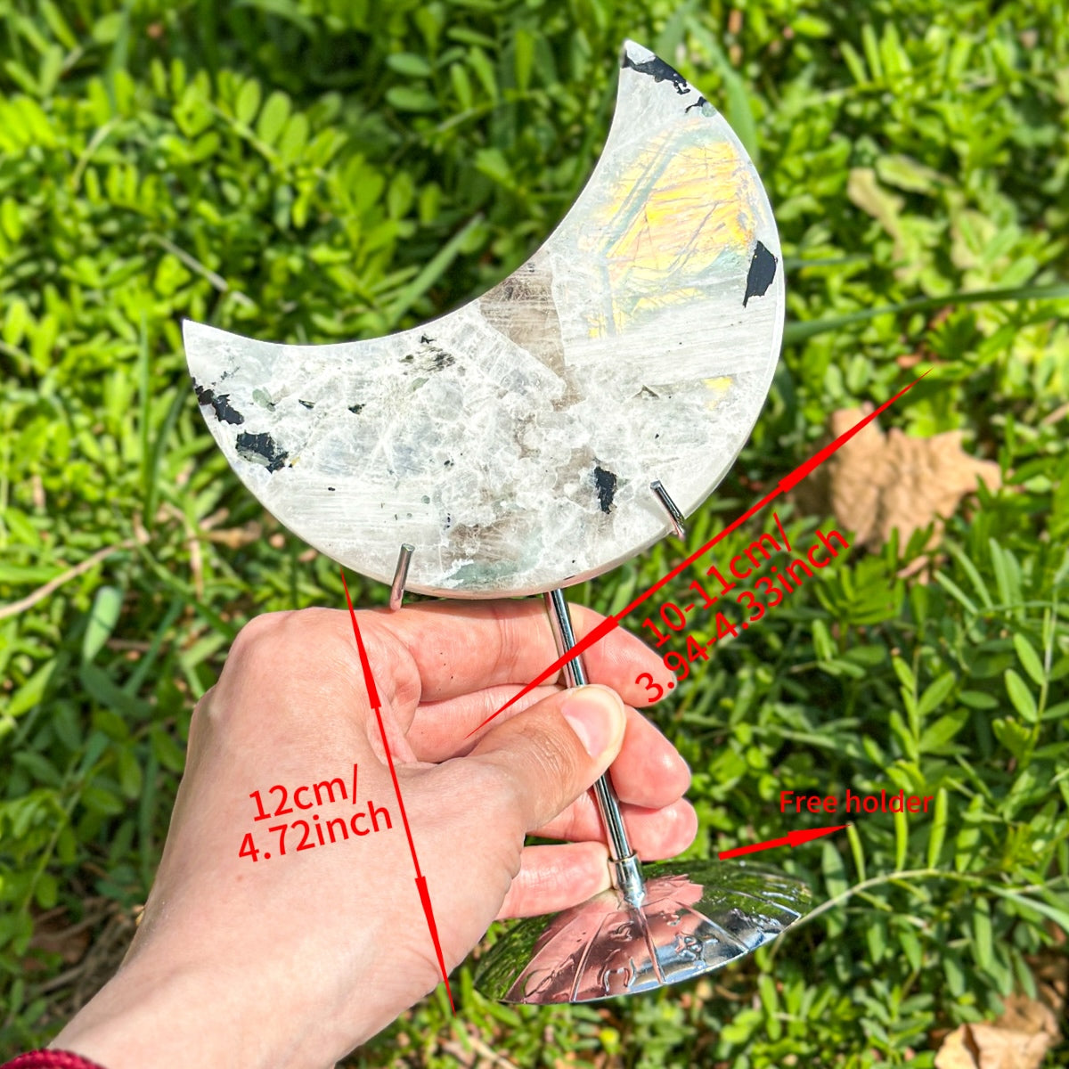 1 count "Handmade Labradorite Moon Ornament - Unique Decor with Celestial Allure" Moonstone Crystal Crystal Carvings